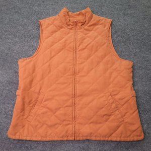 Orvis Womens Vest Peach Large Quilted Full Zip Side Slit Buckles Fishing Pockets